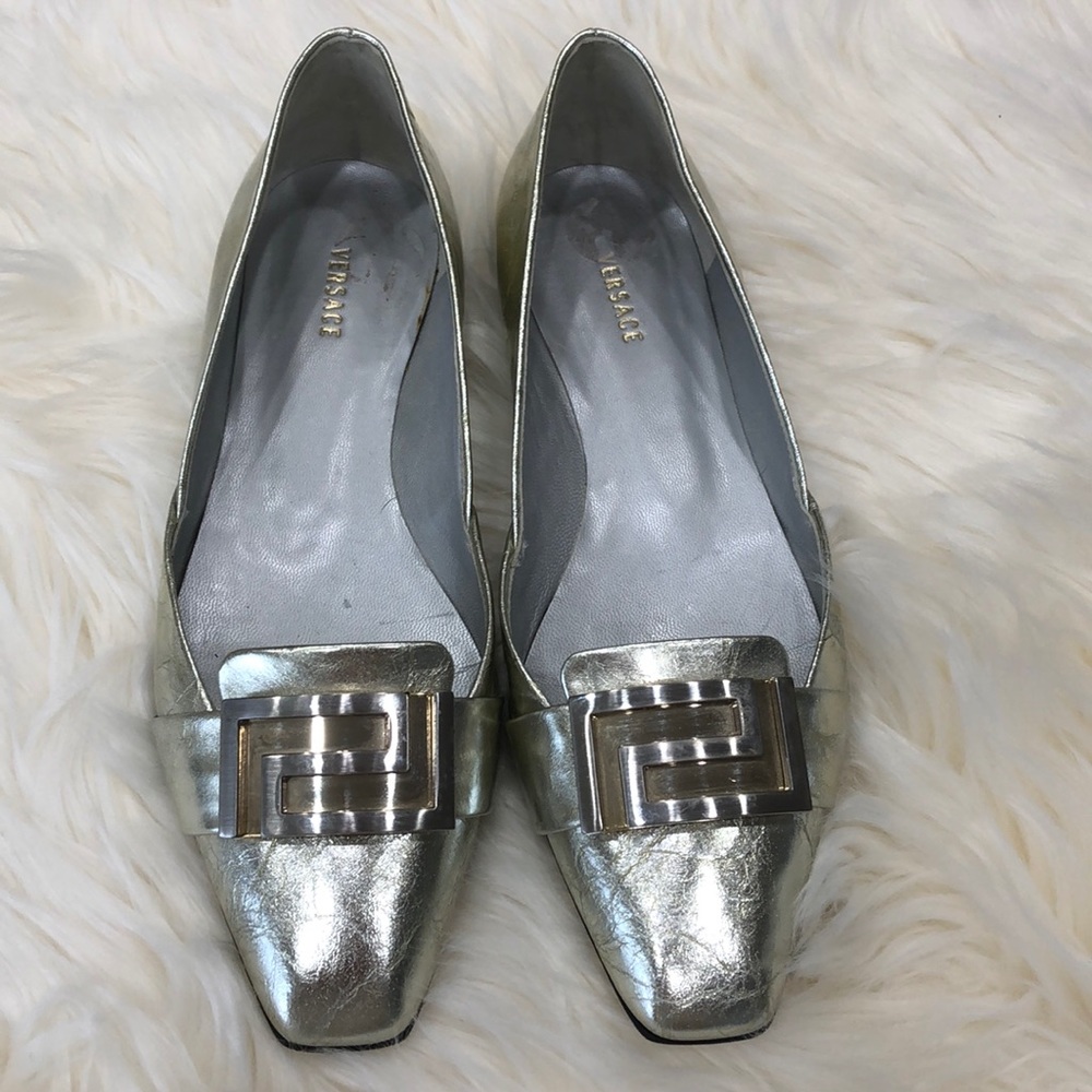 Versace gold leather flats
